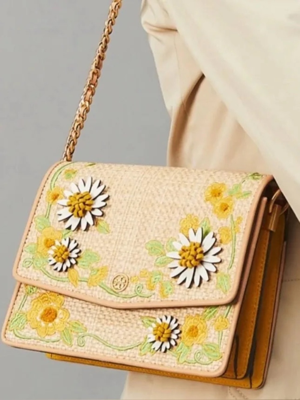 Tory Burch Robinson Embroidered Straw Convertible Shoulder Bag - Natural - Picture 4 of 6